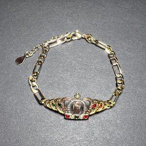 TriColor Multi Tone Gold Plated Religious Virgen de Guadalupe Chain Bracelet